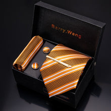 Load image into Gallery viewer, Gold Men Tie Paisley Silk Tie Pocket Square Gift Box Set Barry.Wang Luxury Designer Neck Tie For Men Male Gravat BB-5150
