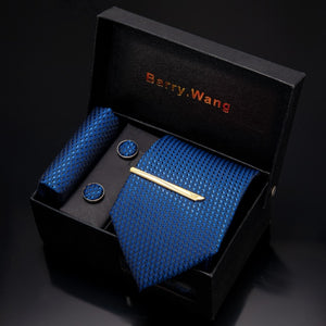 Gold Men Tie Paisley Silk Tie Pocket Square Gift Box Set Barry.Wang Luxury Designer Neck Tie For Men Male Gravat BB-5150
