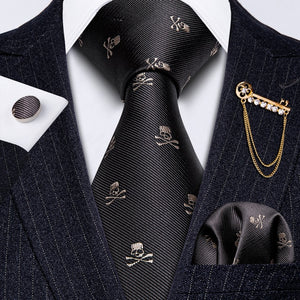 Fashion Designer Gold Striped Men Tie Gold Brooches Silk Tie Handkerchief Set Neck Tie For Men Groom Gift Business Barry.Wang