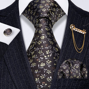Fashion Designer Gold Striped Men Tie Gold Brooches Silk Tie Handkerchief Set Neck Tie For Men Groom Gift Business Barry.Wang