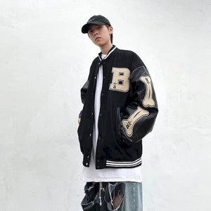 High street men's jacket spring autumn national fashion hip-hop woolen vintage baseball jacket men's loose street coat unisex
