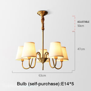 MOONSHADOW Chandelier Full Copper Living Room Lamp Simple Modern Elegant Bedroom Light Luxury Restaurant Chandelier 220V