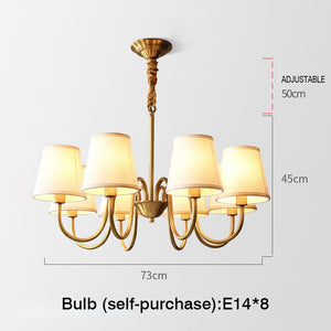 MOONSHADOW Chandelier Full Copper Living Room Lamp Simple Modern Elegant Bedroom Light Luxury Restaurant Chandelier 220V