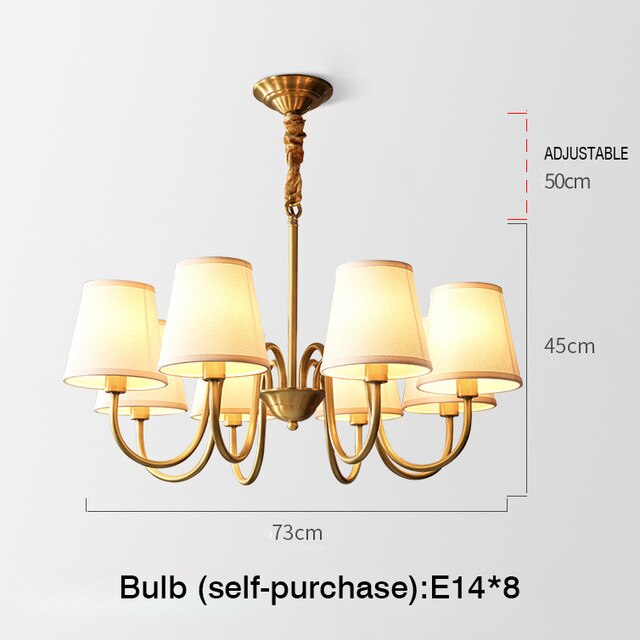 MOONSHADOW Chandelier Full Copper Living Room Lamp Simple Modern Elegant Bedroom Light Luxury Restaurant Chandelier 220V