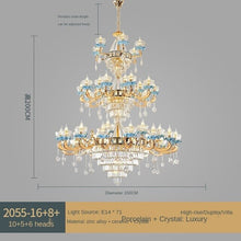 Load image into Gallery viewer, Style Living Room Chandelier Blue Ceramic Crystal Lamp Living Room Villa Chandelier Light Luxury Elegant Hotel Restaurant
