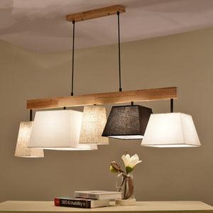 Modern Elegant Fabric Pendant Lights Lampadario Lampshades Bar Lamps Wood Kitchen Lighting Hanging Lamp For Dining Room 081