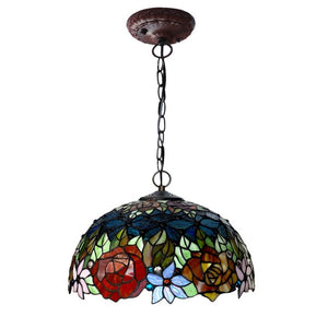 Luxury Elegant Art Deco Rural Plant Flower Stained Glass Large Bedroom Pendant Down Light Vintage Kitchen Living Room Hang Lamp