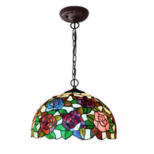 Load image into Gallery viewer, Luxury Elegant Art Deco Rural Plant Flower Stained Glass Large Bedroom Pendant Down Light Vintage Kitchen Living Room Hang Lamp
