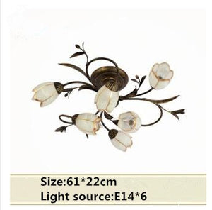 New American style simple and elegant room hall living room bedroom study room artistic flower and iron ceiling lamp