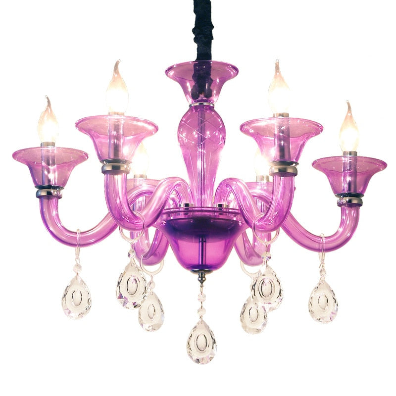 Purple Glass Pentand Lamp Elegant Bedroom Lighting LED Pendant Lights Fixtures