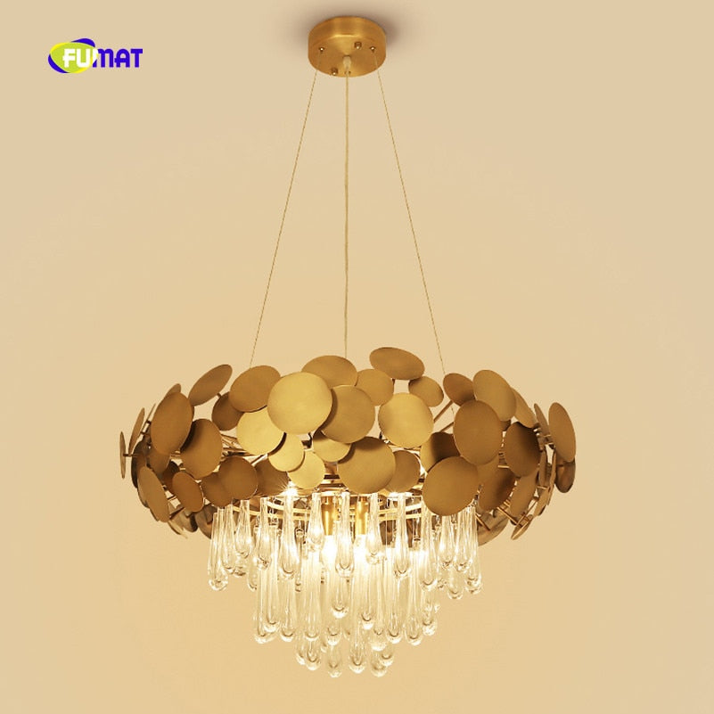 FUMAT Gold Aluminum Dot Piece K9 Crystal Stainess Steel LED Pendant Lighting Modern  Elegant Lamp For Duplex House Villa Lights
