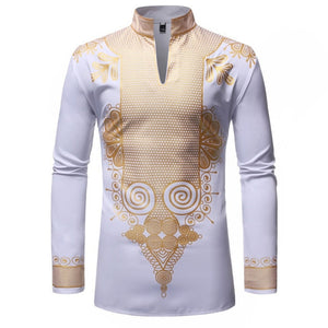 Black African Dashiki Print Shirt Men 2021 Fashion Hip Hop Streetwear Afrian Clothes Men Slim Fit Long Sleeve Shirt Male Chemise