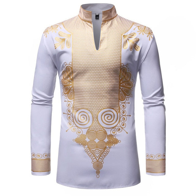 Black African Dashiki Print Shirt Men 2021 Fashion Hip Hop Streetwear Afrian Clothes Men Slim Fit Long Sleeve Shirt Male Chemise