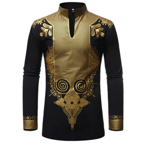 Black African Dashiki Print Shirt Men 2021 Fashion Hip Hop Streetwear Afrian Clothes Men Slim Fit Long Sleeve Shirt Male Chemise