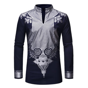 Black African Dashiki Print Shirt Men 2021 Fashion Hip Hop Streetwear Afrian Clothes Men Slim Fit Long Sleeve Shirt Male Chemise