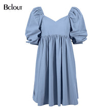Load image into Gallery viewer, Bclout Vintage Blue Black A-Line Mini Dress Woman 2021 Summer Loose Sexy Patchwork Party Dress V Neck Half Sleeve Party Vestido

