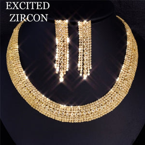 Women's Exquisite Jewelry Se. Jewelry Zircon Rhinestone Stud Earrings and Necklace Gift