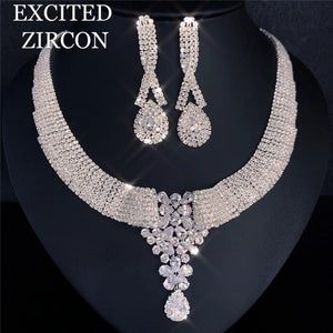 Women's Exquisite Jewelry Se. Jewelry Zircon Rhinestone Stud Earrings and Necklace Gift