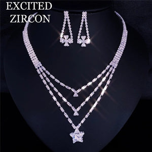 Women's Exquisite Jewelry Se. Jewelry Zircon Rhinestone Stud Earrings and Necklace Gift