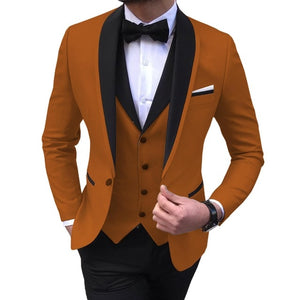 Blue Slit Mens Suits 3 Piece Black Shawl Lapel Casual Tuxedos for Wedding Groomsmen Suits Men 2020 (Blazer+Vest+Pant)