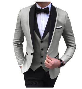 Blue Slit Mens Suits 3 Piece Black Shawl Lapel Casual Tuxedos for Wedding Groomsmen Suits Men 2020 (Blazer+Vest+Pant)