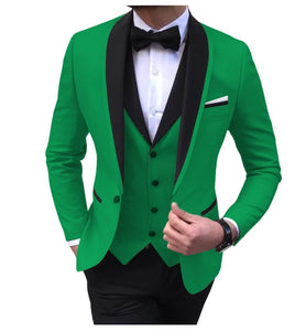 Blue Slit Mens Suits 3 Piece Black Shawl Lapel Casual Tuxedos for Wedding Groomsmen Suits Men 2020 (Blazer+Vest+Pant)
