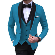 Load image into Gallery viewer, Blue Slit Mens Suits 3 Piece Black Shawl Lapel Casual Tuxedos for Wedding Groomsmen Suits Men 2020 (Blazer+Vest+Pant)
