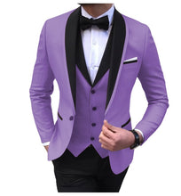 Load image into Gallery viewer, Blue Slit Mens Suits 3 Piece Black Shawl Lapel Casual Tuxedos for Wedding Groomsmen Suits Men 2020 (Blazer+Vest+Pant)
