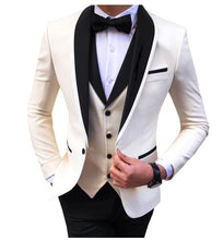 Load image into Gallery viewer, Blue Slit Mens Suits 3 Piece Black Shawl Lapel Casual Tuxedos for Wedding Groomsmen Suits Men 2020 (Blazer+Vest+Pant)
