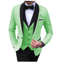 Load image into Gallery viewer, Blue Slit Mens Suits 3 Piece Black Shawl Lapel Casual Tuxedos for Wedding Groomsmen Suits Men 2020 (Blazer+Vest+Pant)
