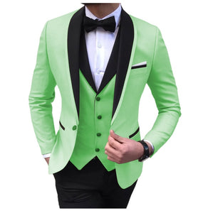 Blue Slit Mens Suits 3 Piece Black Shawl Lapel Casual Tuxedos for Wedding Groomsmen Suits Men 2020 (Blazer+Vest+Pant)