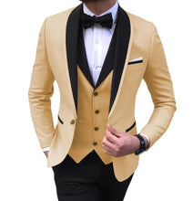 Load image into Gallery viewer, Blue Slit Mens Suits 3 Piece Black Shawl Lapel Casual Tuxedos for Wedding Groomsmen Suits Men 2020 (Blazer+Vest+Pant)
