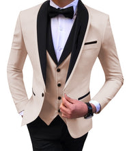 Load image into Gallery viewer, Blue Slit Mens Suits 3 Piece Black Shawl Lapel Casual Tuxedos for Wedding Groomsmen Suits Men 2020 (Blazer+Vest+Pant)
