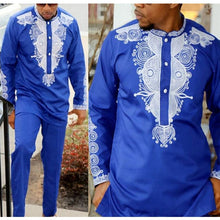 Load image into Gallery viewer, H&amp;D Dashiki Mens Top Pant 2 Pieces Outfit Set African Men Clothes 2021 Riche African Clothing For Men Dashiki Shirt With Trouser
