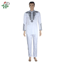 Load image into Gallery viewer, H&amp;D Dashiki Mens Top Pant 2 Pieces Outfit Set African Men Clothes 2021 Riche African Clothing For Men Dashiki Shirt With Trouser
