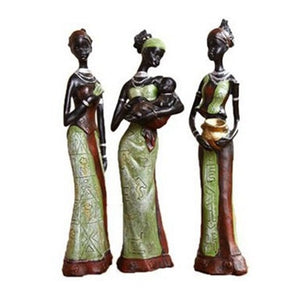 3pcs/set African Women Figurines Resin Craft Tribal Lady Statue Exotic Doll Candle Holder Gift Home Decoration Sculptures