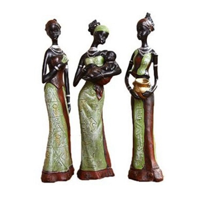 3pcs/set African Women Figurines Resin Craft Tribal Lady Statue Exotic Doll Candle Holder Gift Home Decoration Sculptures