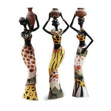 Load image into Gallery viewer, 3pcs/set African Women Figurines Resin Craft Tribal Lady Statue Exotic Doll Candle Holder Gift Home Decoration Sculptures
