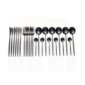 24pcs Gold Tableware Set 18/10 Stainless Steel Dinnerware Set Knife Fork Spoon Flatware Set Dishwasher Safe Cutlery Set Gift Box