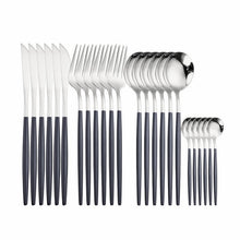 Load image into Gallery viewer, 24pcs Gold Tableware Set 18/10 Stainless Steel Dinnerware Set Knife Fork Spoon Flatware Set Dishwasher Safe Cutlery Set Gift Box
