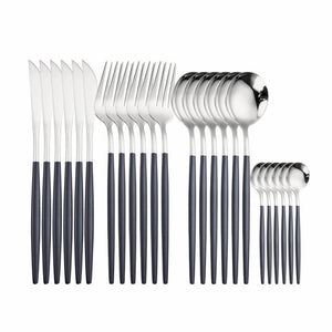 24pcs Gold Tableware Set 18/10 Stainless Steel Dinnerware Set Knife Fork Spoon Flatware Set Dishwasher Safe Cutlery Set Gift Box
