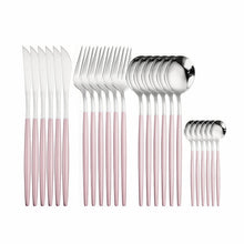 Load image into Gallery viewer, 24pcs Gold Tableware Set 18/10 Stainless Steel Dinnerware Set Knife Fork Spoon Flatware Set Dishwasher Safe Cutlery Set Gift Box
