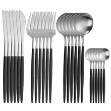Load image into Gallery viewer, 24pcs Gold Tableware Set 18/10 Stainless Steel Dinnerware Set Knife Fork Spoon Flatware Set Dishwasher Safe Cutlery Set Gift Box
