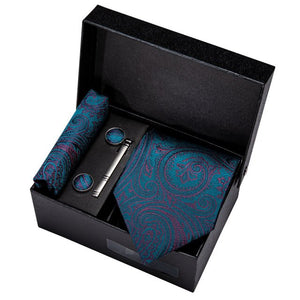 Gold Men Tie Paisley Silk Tie Pocket Square Gift Box Set Barry.Wang Luxury Designer Neck Tie For Men Male Gravat BB-5150