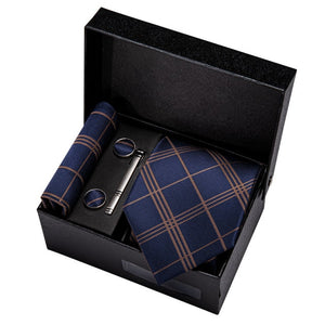Gold Men Tie Paisley Silk Tie Pocket Square Gift Box Set Barry.Wang Luxury Designer Neck Tie For Men Male Gravat BB-5150