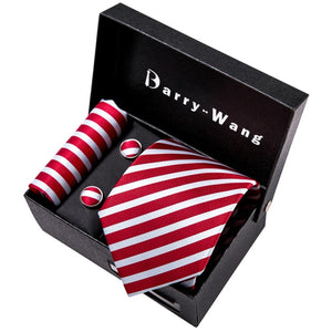 Gold Men Tie Paisley Silk Tie Pocket Square Gift Box Set Barry.Wang Luxury Designer Neck Tie For Men Male Gravat BB-5150