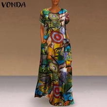 Load image into Gallery viewer, Long Printed Maxi Dress 2021 Casual Women&#39;s Summer Sundress VONDA Bohemian Female Printed Robe Short Sleeve Vestidos
