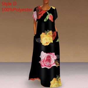 Long Printed Maxi Dress 2021 Casual Women's Summer Sundress VONDA Bohemian Female Printed Robe Short Sleeve Vestidos