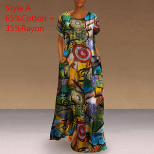 Long Printed Maxi Dress 2021 Casual Women's Summer Sundress VONDA Bohemian Female Printed Robe Short Sleeve Vestidos