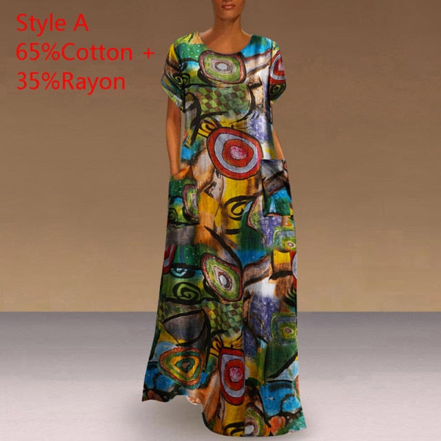 Long Printed Maxi Dress 2021 Casual Women's Summer Sundress VONDA Bohemian Female Printed Robe Short Sleeve Vestidos